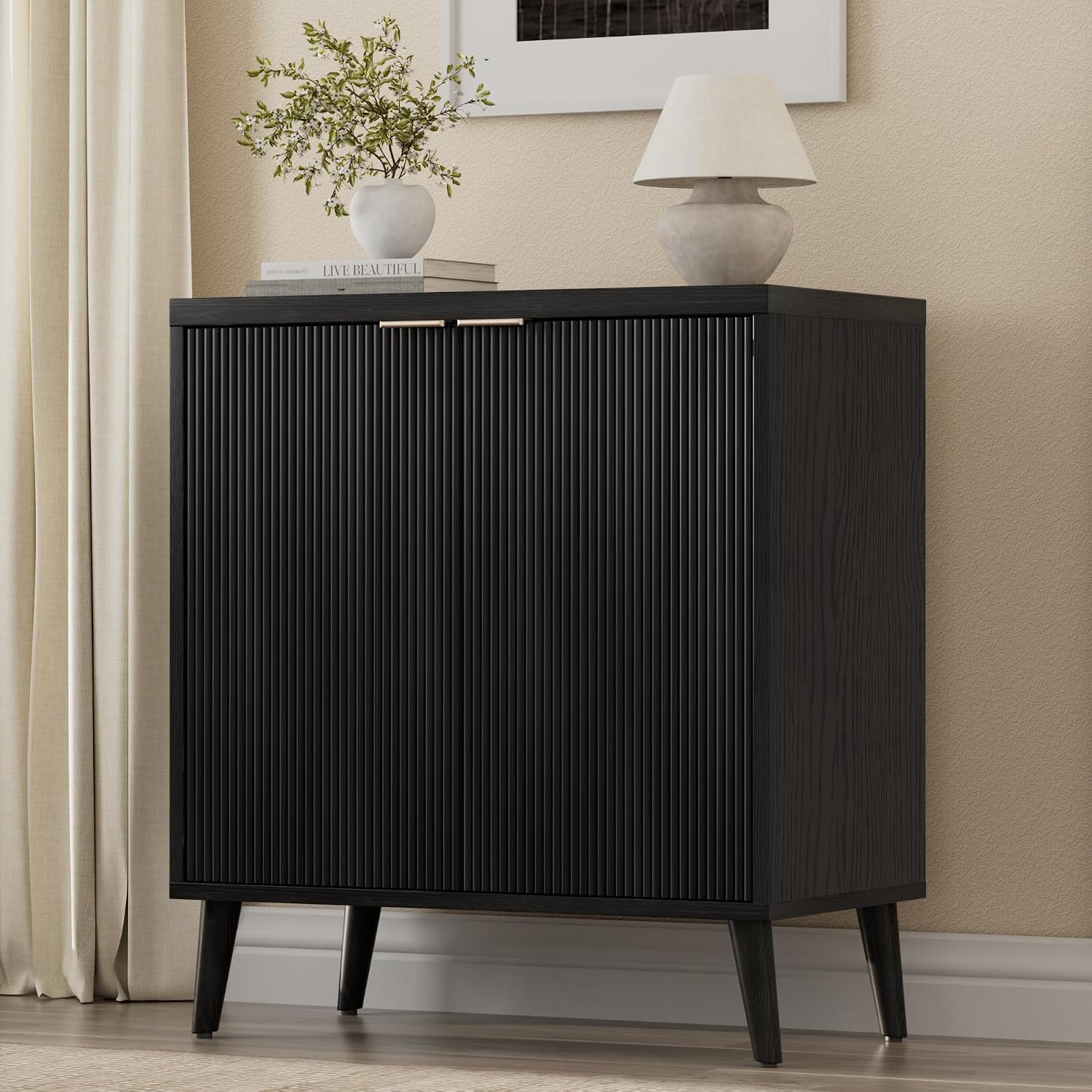Commercial Kitchen Rack - Fluted Buffet Cabinet With Storage Modern