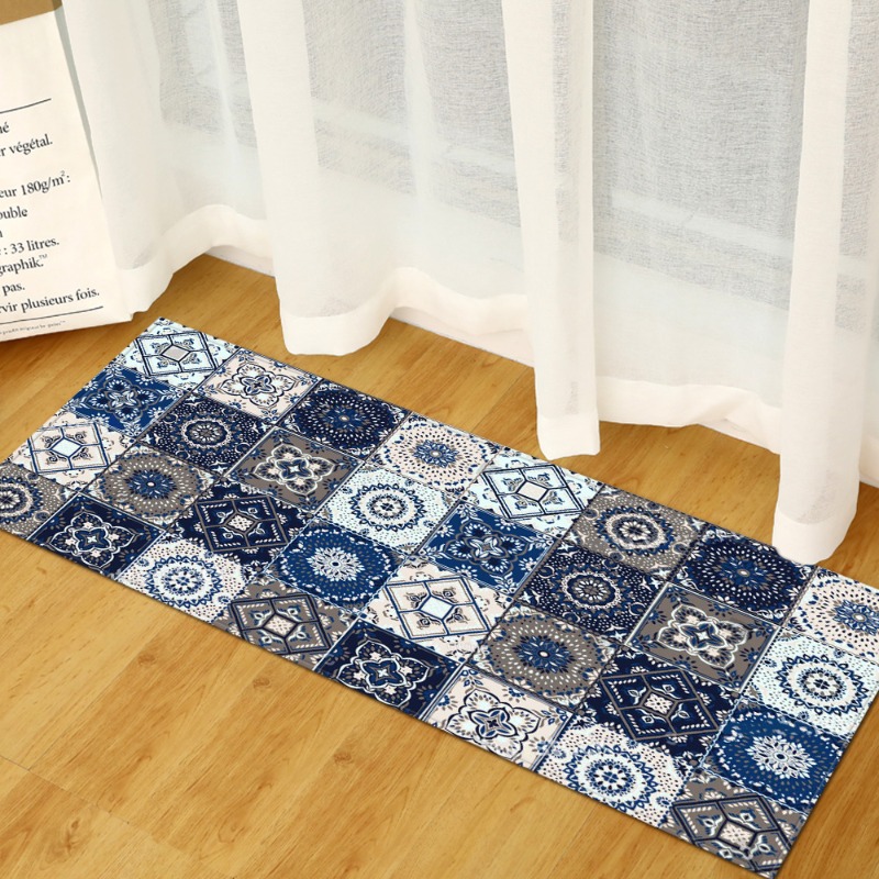 Commercial Kitchen Tile Flooring - Long Rug Blue-Gray Retro Tile Collage