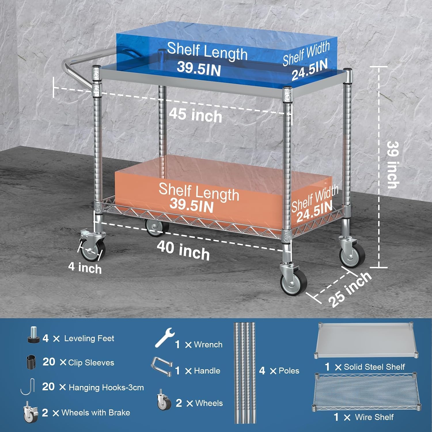 2-Tier Silver Metal Rolling Ut - огляд і ціна Commercial Kitchen Warehouse