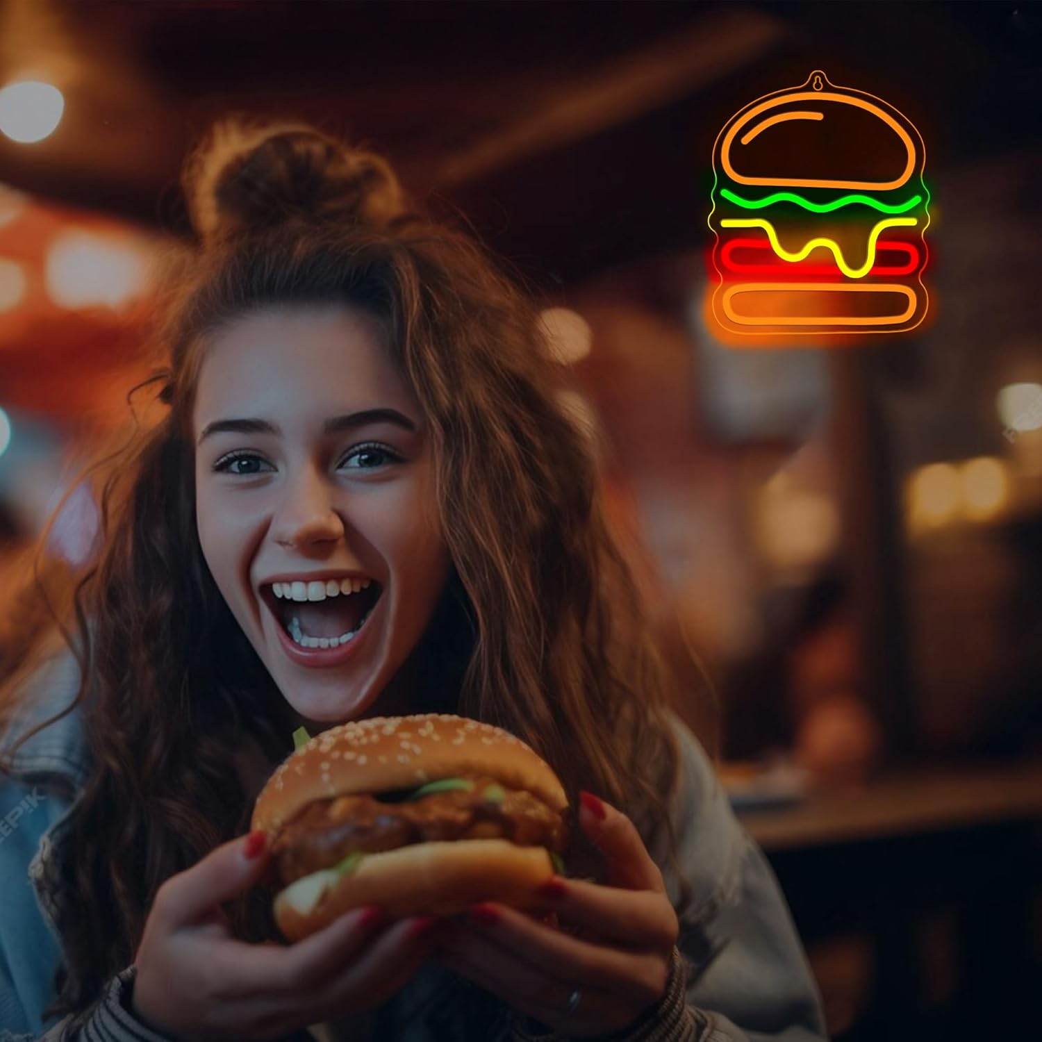 Burger Neon Sign with Layered  - огляд і ціна Commercial Kitchen Walls