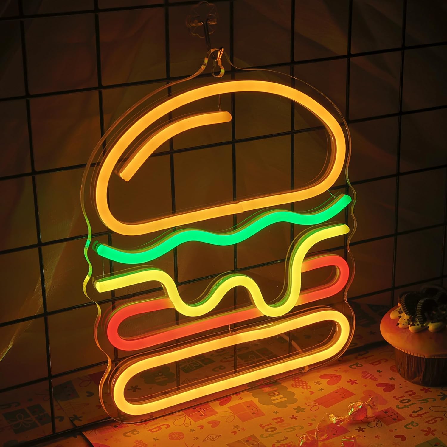 Burger Neon Sign with Layered  - огляд і ціна Commercial Kitchen Walls